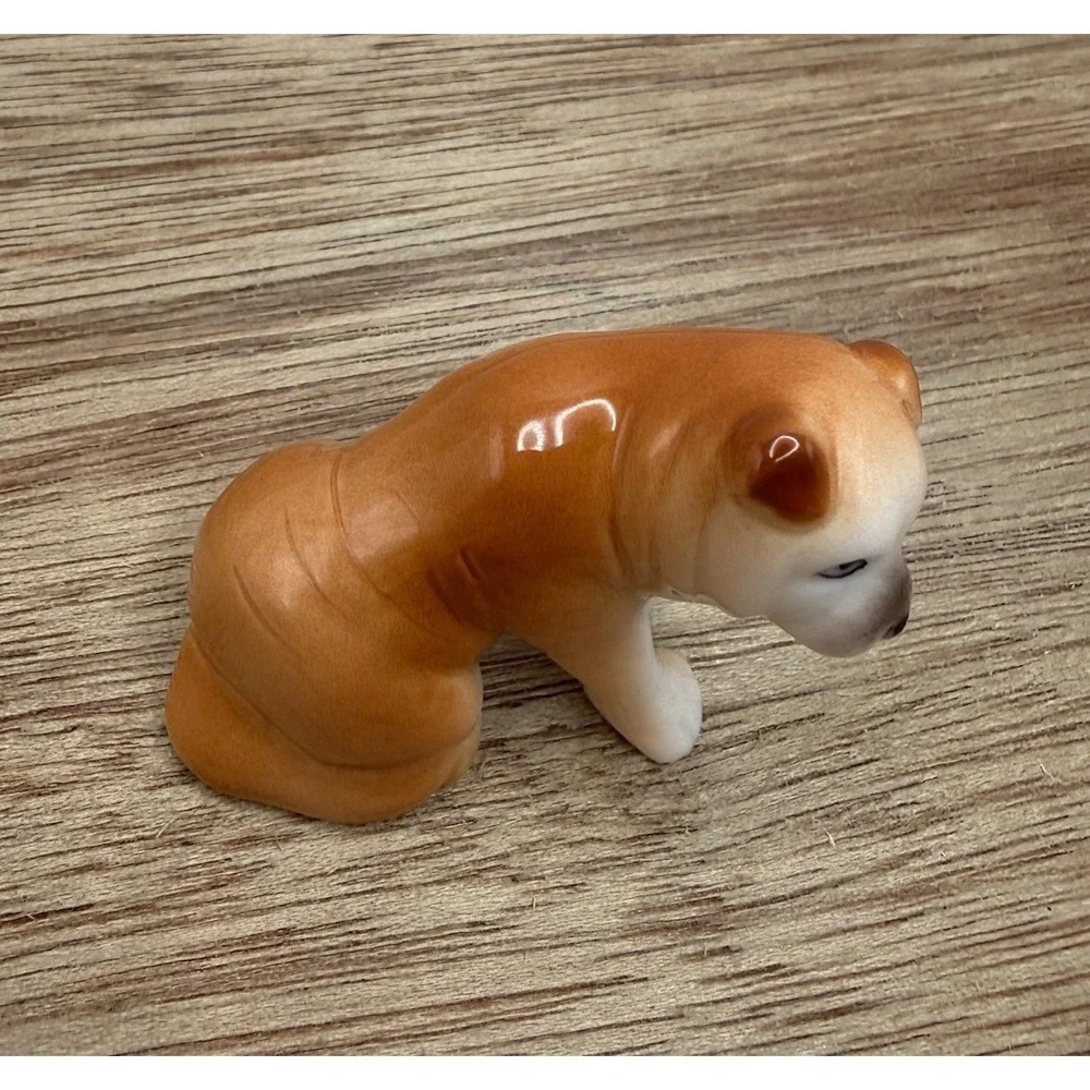 Vintage Boxer Dog Puppy Ceramic Figurine Miniature Trinket Shelf